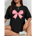 thumbnail image 1 of Bow Print Summer Design Daily Wear Graphic Tees Tops Short Sleeve Round Neck Breathable Black S-5XL, 1 of 5