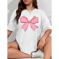 thumbnail image 1 of Bow Print Summer Design Daily Wear Graphic Tees Tops Short Sleeve Round Neck Breathable White S-5XL, 1 of 4
