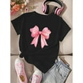thumbnail image 1 of Bow Print Summer Design Daily Wear Graphic Tees Tops Short Sleeve Round Neck Commuting Black S-5XL, 1 of 5