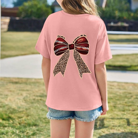 Bow Print Tees Shirts For Kids Girls Tee For Girls Lightweight Short Sleeve Top With Pretty Bow For Playful Summer Styles Casual Round Neck Shirt Relaxed Fit Kids T Shirt Light Pink 100(12-24Months)