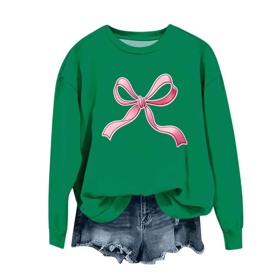 Bow Printed Pullover for Girls Casual Round Neck Kids Sweater Long Sleeve Solid Color Soft Sweatshirt for 1–12 Years Fall Winter Cute School Travel Tees