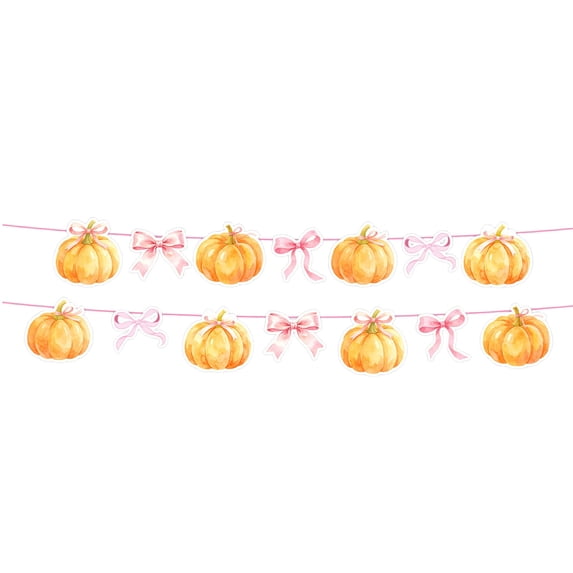 Bow Pumpkin Themed Bunting Banner 14 Pcs – Fall Thanksgiving Party Hanging Flag Thick Cardstock, Festive Atmosphere Setup