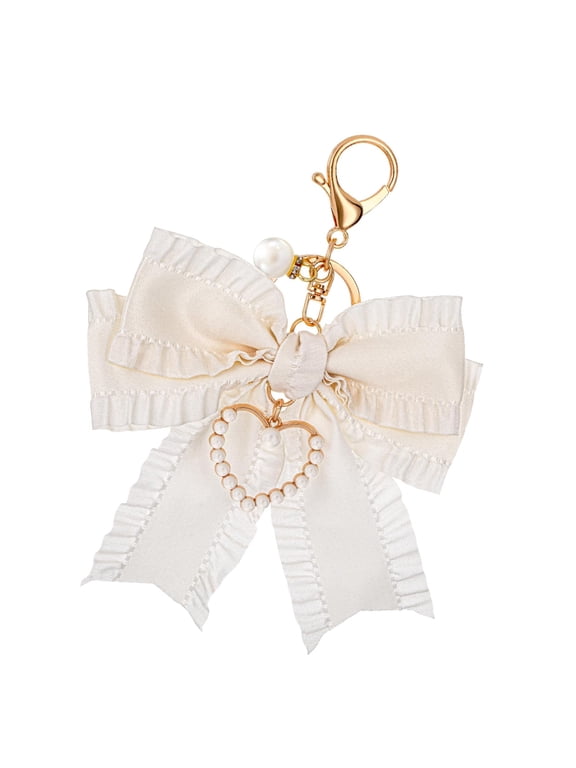 Bow Purse Keychain Charm Bow Keychain Bag Charms for Women, Bow Keychain Pearl Wristlet Keychain Backpack Charm Keychain Cute Handbag Purse Charms Accessories Charms for Purses Key Chains Car Keys