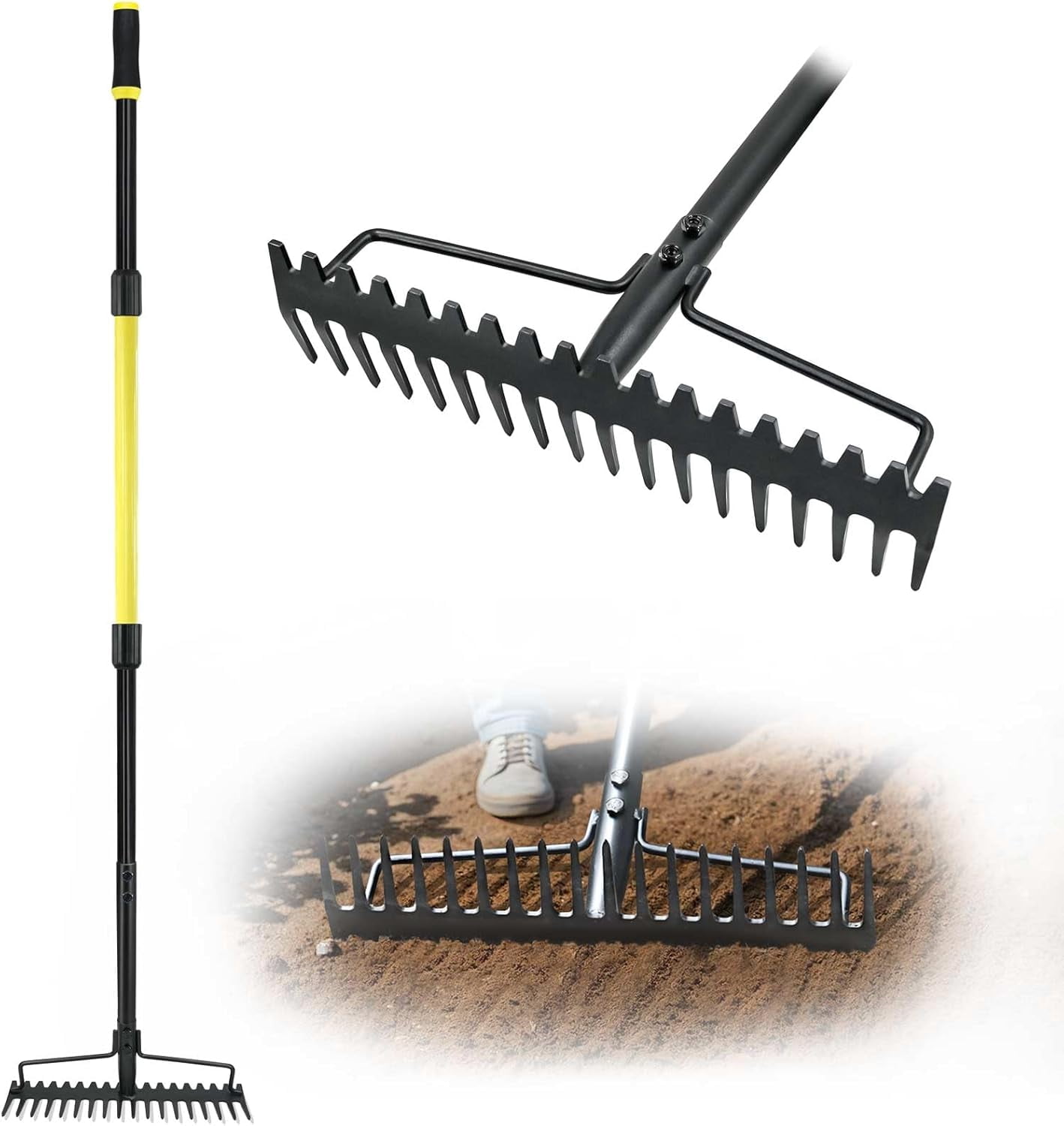 F Falling Rocks Bow Rake Heavy Duty, Long Handle Metal Rakes for Gravel, Rocks, Lawns ...