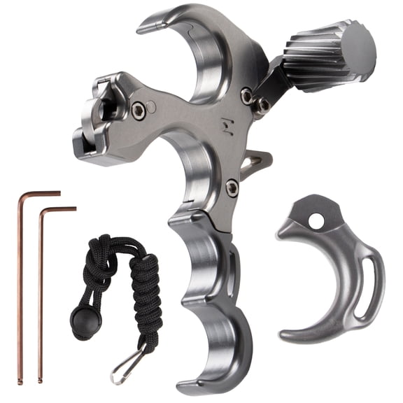 Bow Release for Compound Bow, Adjustable 3/4 Finger Archery Thumb Release Trigger with Wrist Strap & Wrench, Ambidextrous Archery Release Aid for Left & Right Hand Archers (Silver-Upgraded)