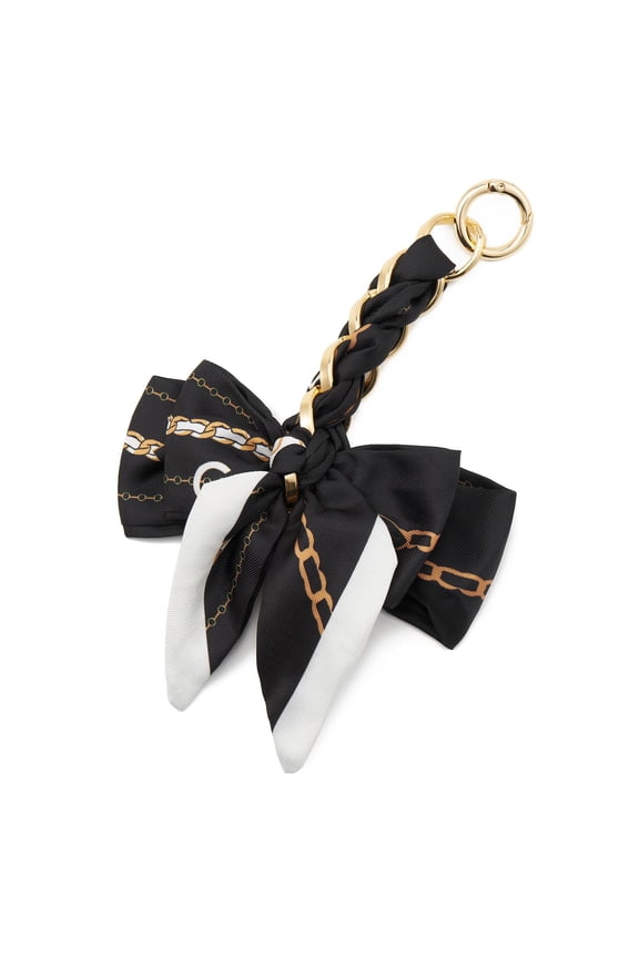 Bow Ribbon Purse Chain Extender for Women Handbags, Alloy Decorative Bag Charm with Snap Clasps, Crossbody Bag Accessory Strap, Black