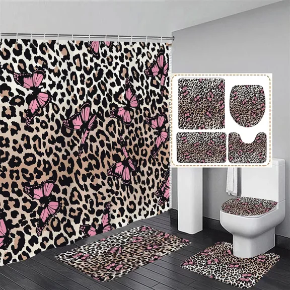 Bow Ribbon Shower Curtain and Rug Set Popular Gifts Cheetah Print Shower Curtains Bathroom Mats Rug Decor Set