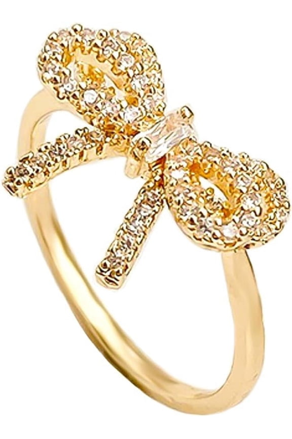 Bow Ring for Women, Zirconia Butterfly Ring Adjustable Open Ring, Bow Ribbon Ring Jewelry for Her Valentine's Day Birthday Ring Gift