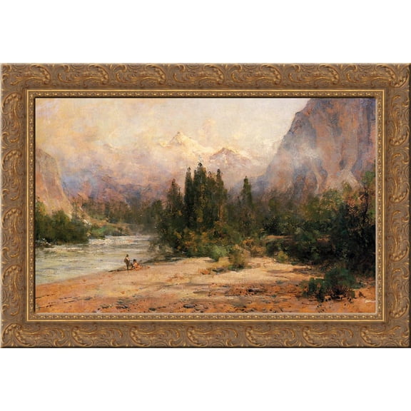 Bow River Gap at Banff, on Canadian Pacific Railroad 24x18 Gold Ornate Wood Framed Canvas Art by Thomas Hill