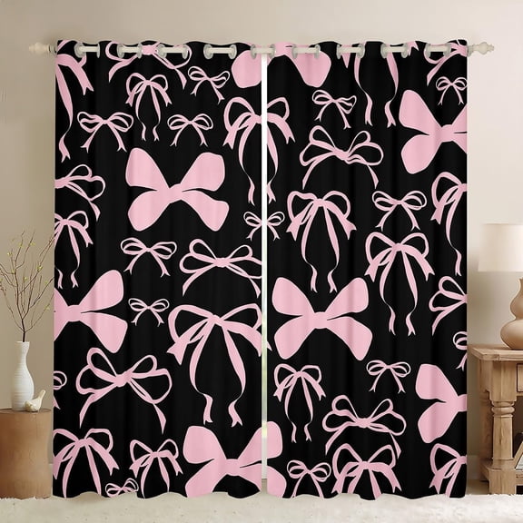 Bow Room Darkening Blackout Curtains Black Pink Girls Bow Curtains for Bedroom Living Room Cute Bowknot Blackout Curtains Kawaii Bow Window Treatments 42"W x 63"L (Pack of 2)