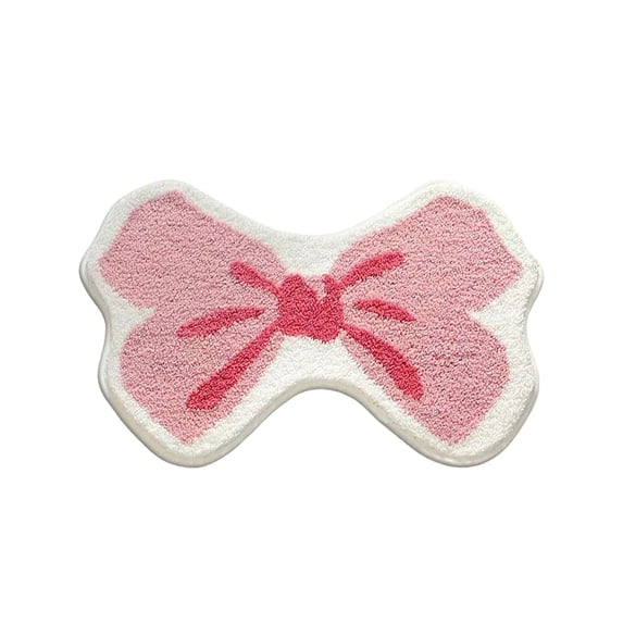 Bow Rug Pink Bath Mat Bathroom Rugs, Non Slip Cute Bath Rugs Microfiber Plush Bow Decor, Washable Absorbent Girls Bedside Rug for Bathtub Sink 16x24in