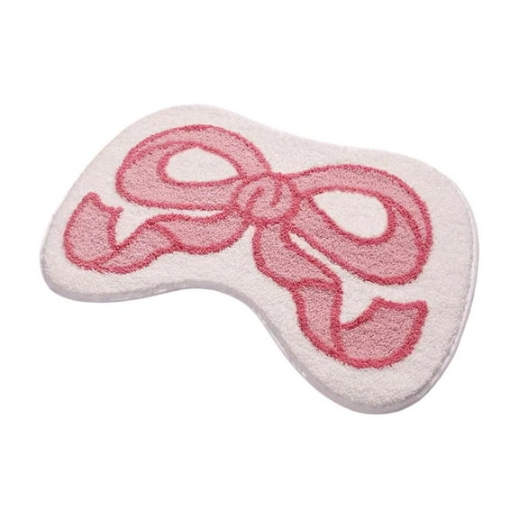 Bow Shaped Bath Mat 30in, Pink Plush Microfiber Non- Bathroom Rug, Coquette Cute Room Decor, Washable Absorbent Bow Rug for Bathtub Sink & Bedside