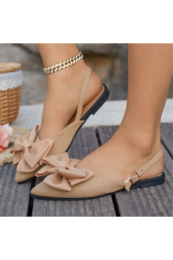 Bow Sandals With Back Strap, Women's Bowknot Ballet Flats Slingback Mules With Buckle Strap Pointy Toe Fashion Trendy Female All Match Business Casual Work for Party Wear Sh, Khaki 7
