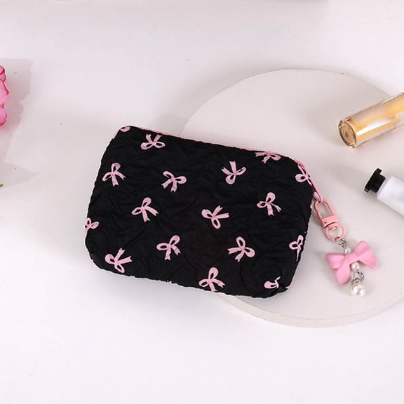 Bow Shape Cosmetic Bag With Compact Design, Small Makeup Pouch for Lipstick Coins Accessories Portable Organizer for Travel Daily Use Storage Case