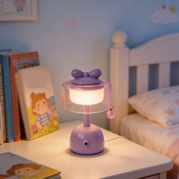 Bow Shape LED Desk Night Light USB Rechargeable – Cute Aesthetic Table Lamp with Warm Soft Light for Bedroom, Dorm, Study Desk, Vanity & Room Decor Gift, Purple