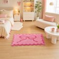thumbnail image 1 of Bow-Shaped Bath Mat, Cute Scalloped Non-Slip Rug, Super Absorbent Microfiber Bathroom Carpet for Soft Comfort Underfoot, Plush Velvet Bow, Machine Washable, Pink, 1 of 5
