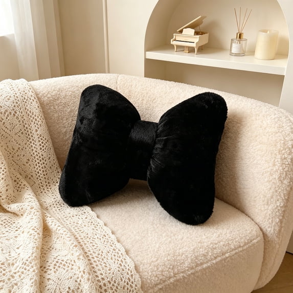 Bow-Shaped Decorative Throw Pillow, Black, 100% Cotton, 1-Piece, Soft Bow Cushion, for Sofa, Bed, Window Seat and Living Room Decor