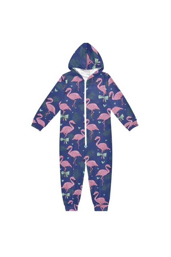 Bow Shaped Flamingo Pattern One Piece Pajamas Soft Jumpsuit Cozy Sleep and Play Romper Zipper and Pockets 4T