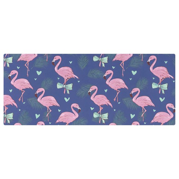 Bow Shaped Flamingo Pattern Stretch Fitted Tablecloth 2.5x6ft Elastic Wrinkle Resistant Cover