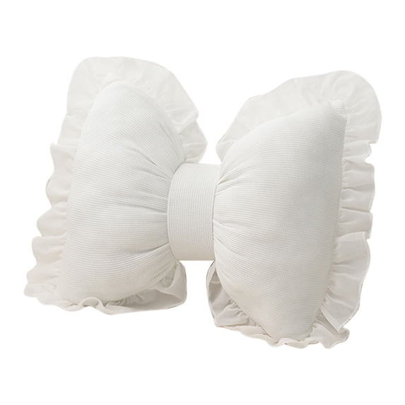 Bow Shaped Pillow - Cute Plush Waist Cushion, Decorative Backrest Pillow for Sofa Bed Living Room Bedroom Car ( White )