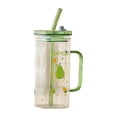 thumbnail image 1 of Bow Shaped Square Transparent Glass Cup With Lid Handle Suitable For And Girls Heat Coffee Cup Glass&Bottle, 1 of 5