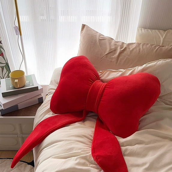 Bow Shaped Throw Pillow - Christmas Decorative Cushion, Soft Velvet Bow Pillow Gift for Home Decor Sofa Bed Headboard Decoration Festive