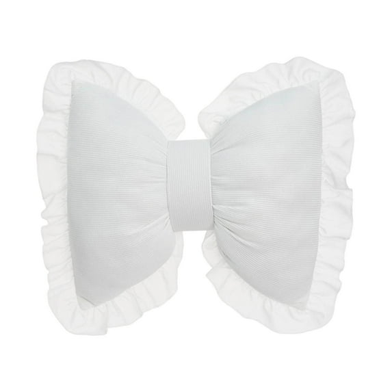 Bow-Shaped Throw Pillow for Couch, Ruffle Lace Decor Fluffy PP Cotton Filling Holiday Adds Elegance and Romance Pillow, Bed Couch Car Seat Decoration Companion Pillow (White)