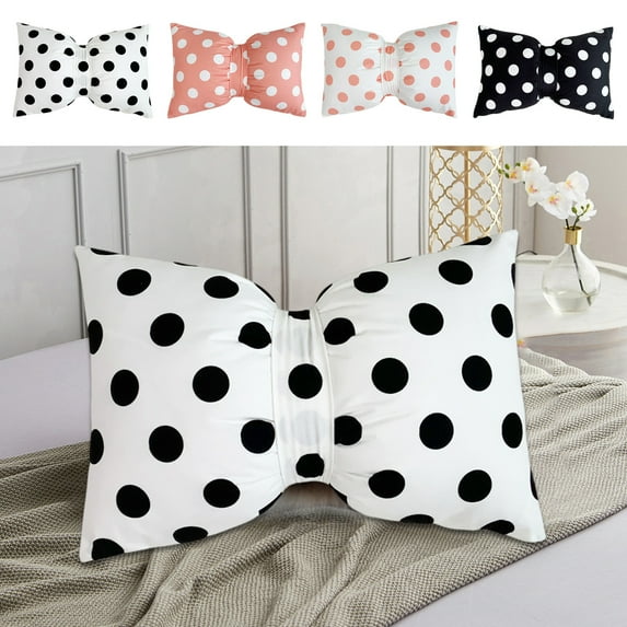 Bow Shaped Throw Pillow White Polka Dot Bow Pillow Cushion Soft Bowknot Decorative Pillows Cute Lumbar Pillow Detachable Pillow For Sofa Couch Bed Living Room Bedroom Office 19.6x13 Inches