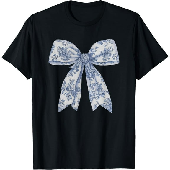 Bow Shirt | Blue Bow and Ribbon Graphic Cute For Girl Women T-ShirtMen and women, Black T-shirt, size: Extra large