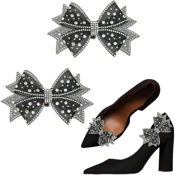 Bow Shoe Clips Detachable Shoe Charms Rhinestone Organza Bowknot Shoe Buckles Bridal Wedding Women DIY