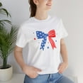 thumbnail image 1 of Bow Short Sleeve Tee American Bow Women T-shirts 4th of July Women T-shirts, 1 of 5