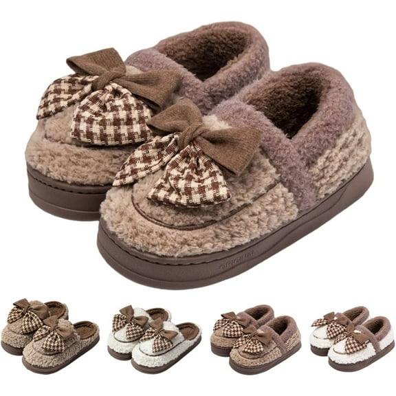 Bow Slipper for Women Indoor Fuzzy Cute House Bedroom Shoes with Memory Foam Ladies Warm Fluffy Slip On