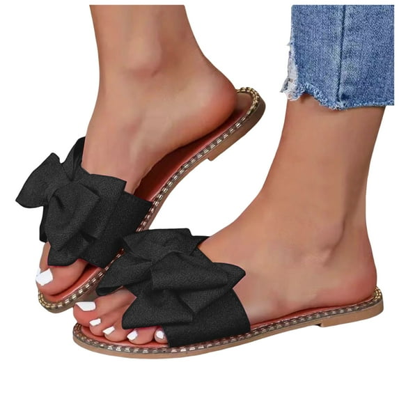 Bow Slippers Dress Sandals for Women 2025 Summer Casual Bownot Slip on Flats Ladies Outdoor Slides