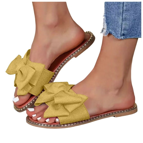 Bow Slippers Dress Sandals for Women 2025 Summer Casual Bownot Slip on Flats Ladies Outdoor Slides