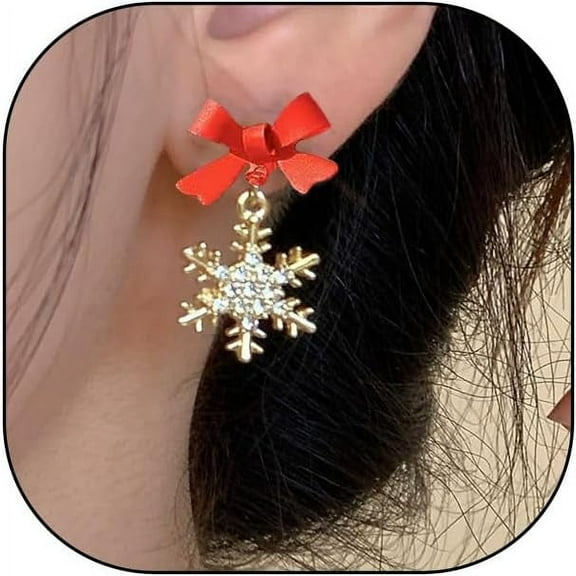 Bow Snowflake Drop Dangle Earrings for Women Sparkle Cubic zirconia Snowflake Earrings Winter Shining Christmas Earrings Xmas Jewelry