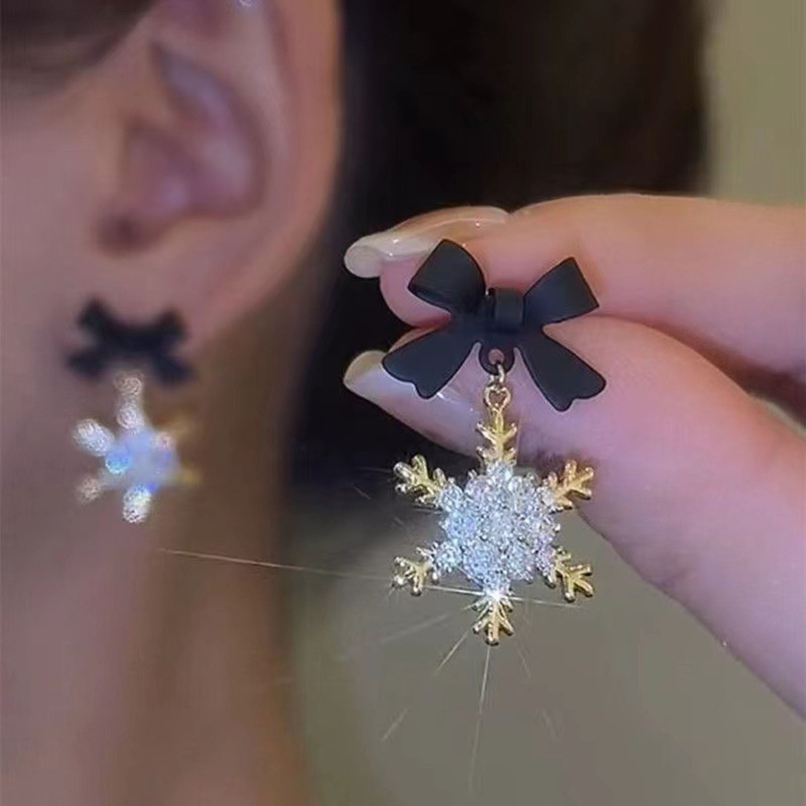 Bow Snowflake Earrings Female Design High End Of Temperament Wild