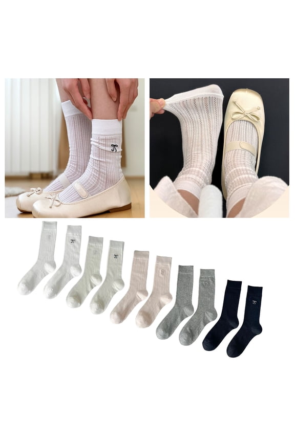 Bow Socks Women Pile Socks Thin Style Sweat Absorbing Anti Odor Solid Color Mid Calf Postpartum Socks Bow Socks Grey One Size