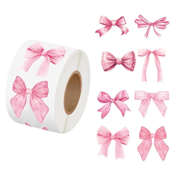Bow Stickers,Stickers Bulk,500PCS Bowknot Stickers 1in Pink Bowknot Stickers Rolls 8 Designs Waterproof Self-Adhesive Sticker for Bottle Scrapbook Journal(B 2IN)