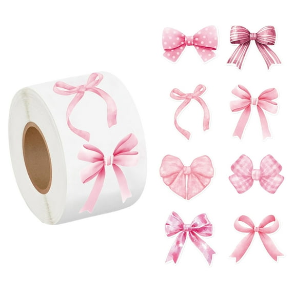Bow Stickers,Stickers Bulk,500PCS Bowknot Stickers 1in Pink Bowknot Stickers Rolls 8 Designs Waterproof Self-Adhesive Sticker for Bottle Scrapbook Journal(A 2IN)