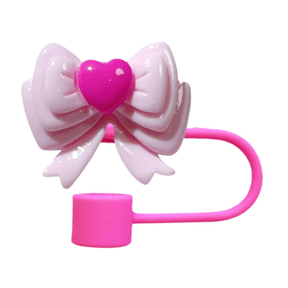 1pc Pink Bow Straw Cover For 10mm Straws - Reusable Silicone Protector Topper, Dust-Proof