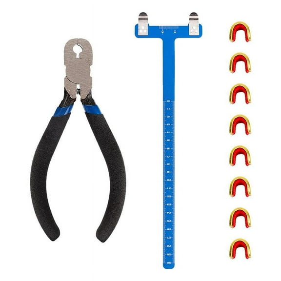 Bow String Nocking Points Set with T Square Ruler Buckle Pliers and 8pcs Set, Blue