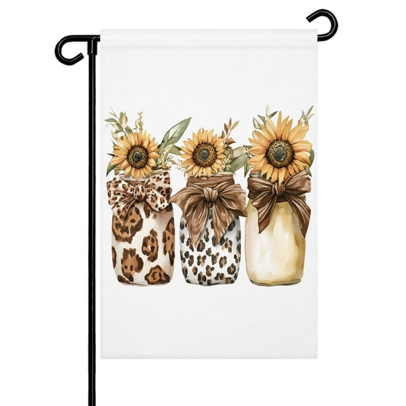 Bow Sunflowers Garden Flag 12x18 Inch Fall Leopard Print Vase Floral Plant Farm Country Style Double Sided Small Decorative Garden Flags for Outside, Outdoor Yard Porch Lawn Decoration