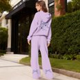 thumbnail image 1 of Bow Sweat Sets Bow Hoodie and Sweatpants Set for Women Women's 2 Piece Outfits Bow Trim Print Hoodie Sweatsuit Sets Oversized Sweatshirt Wide Leg Sweatpants With Pockets, Purple-XXL, 1 of 6