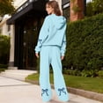 thumbnail image 1 of Bow Sweatpants Set for Women Bow Sweat Sets Sweat Set for Women Two Piece Bow Print Tracksuit Long Sleeve Hoodie Wide Leg Sweatpants 2 Piece Outfits, Light Blue-XXXL, 1 of 6