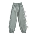 thumbnail image 1 of Bow Sweatpants for Juniors High Waisted Cotton Blend Breathable Joggers with Pockets, 1 of 5