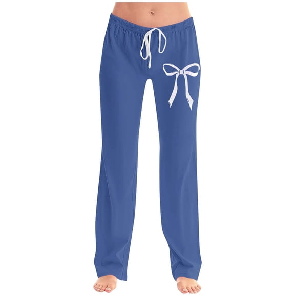 Bow Sweatpants for Women Oversized Casual High Waisted Elastic Yoga Joggers Winter Fashion Trousers with Pockets,Blue,XL