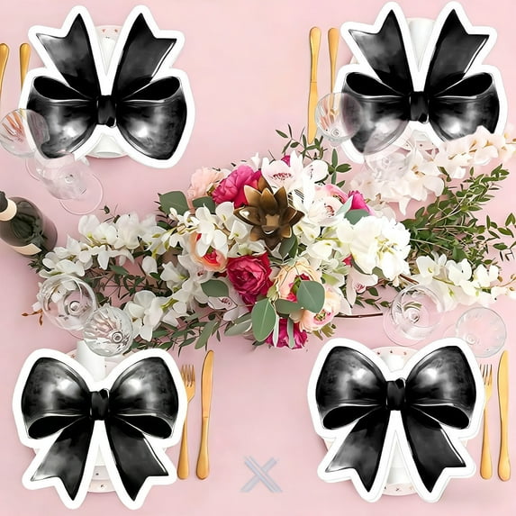 Bow Themed Napkins 50-Pack Disposable Party Decorations for Birthday Baby Shower Bridal Party Events, Black