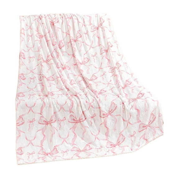 Bow Throw Blanket, 39.3x29.5in, Soft Cute Bow Decor, Lightweight Aesthetic Plush Room Decor for Sofa Couch Travel Bed Christmas Decoration(Pink)