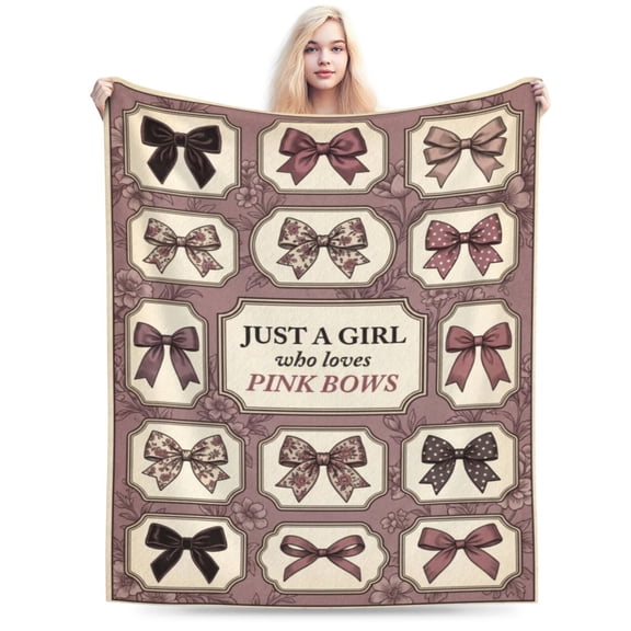 Bow Throw Blanket Soft Cozy Flannel Fleece Throw, Home Decor Accessory , Lightweight Warm Wrap for Couch Sofa 50x40