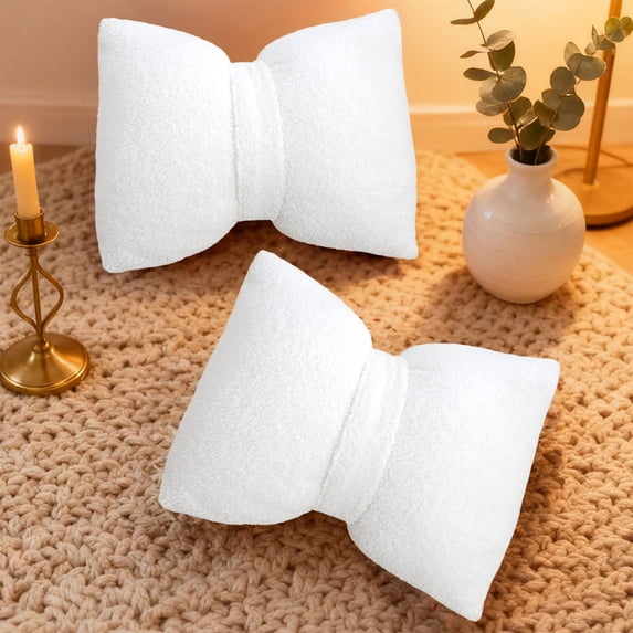 Bow Throw Pillow Decorative Lumbar Cushion, Detachable Washable Pillow With Hidden Zipper Soft Support Design, Accent Sofa Pillow for Living Room Bedroom Office